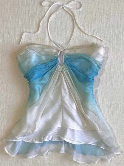 2025 Summer Woman Floral Halter Lace Blouse 2025 Vintage Sexy Slim Fit Fairy Korean Fashion Female Tops Outfits Elegant Style