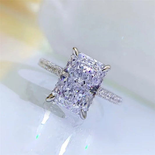 OEVAS 100% 925 Sterling Silver Radiant Cut Small Rock Sugar Rings High Carbon Diamond For Women Wedding Engagement Fine Jewelry