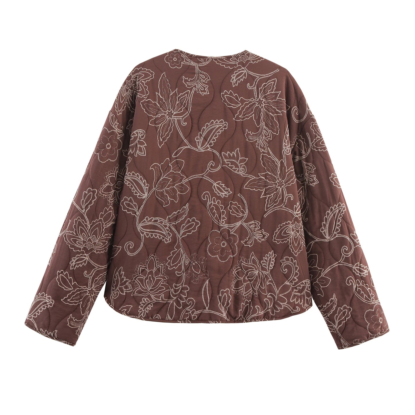 TRAF Early Autumn New Women's Elegant Printed Quilted Coat Women's Single Breasted Coat Women's Retro Street Clothing Jacket
