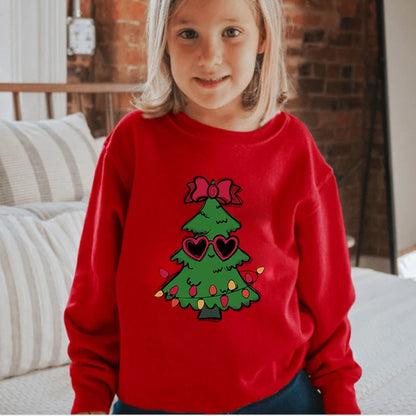 Boys and Girls Sweet Christmas Tree Fashion Cartoon Graphic Y2K Sudaderas Casual Kids Pullover