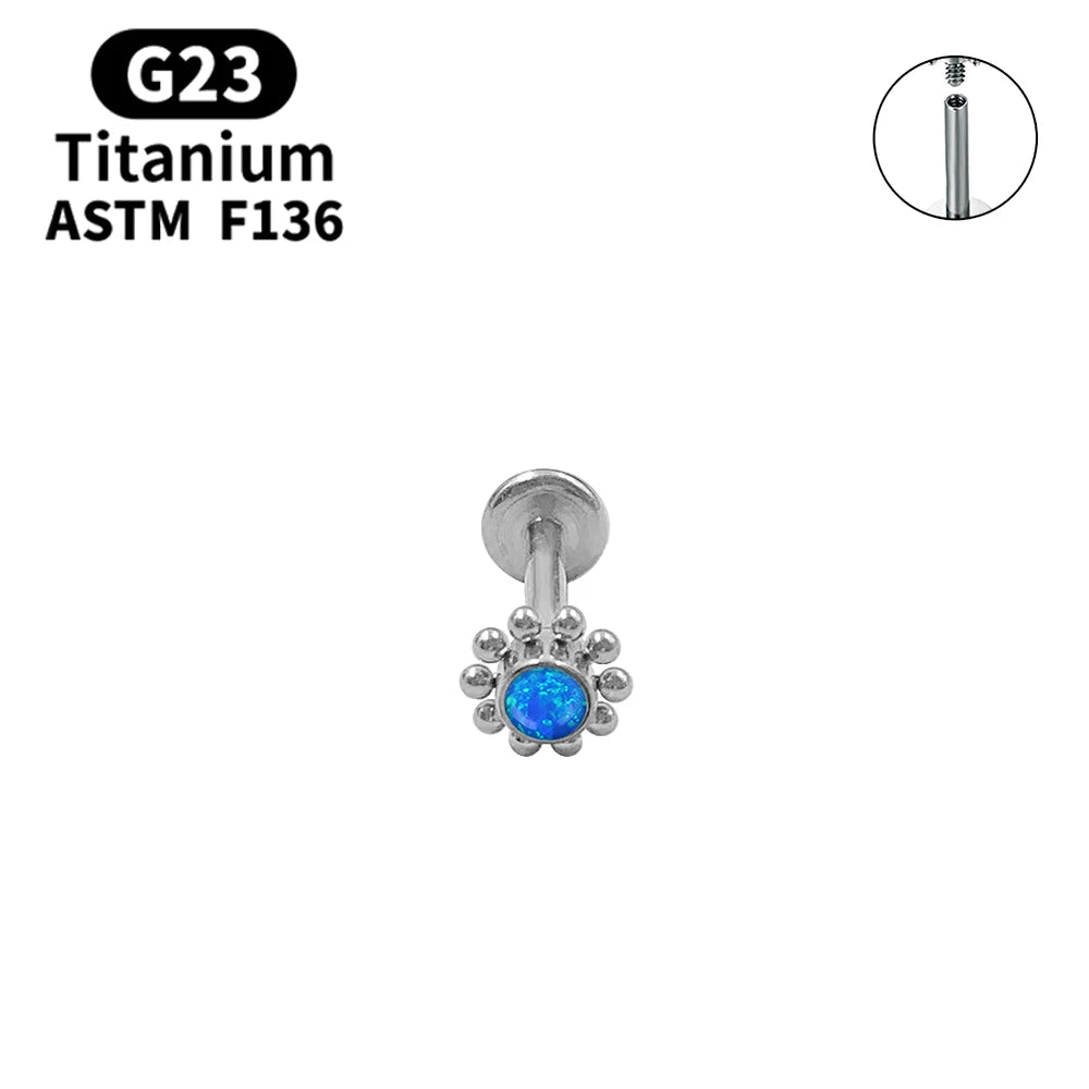 G23 Titanium Lip Labret Nose ASTM-F136 Piercing Body Jewelry Opal Zircon Internally Threaded Earring Helix Tragus Cartilage Ear