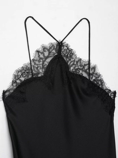 2025 Sexy Lace Spliced Sling Dresses For Women Elegant Sleeveless Backless Irregular Hem Dress Lady Chic Holiday Party Wear