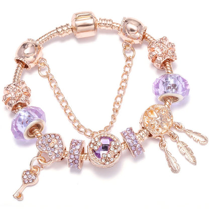 Spring Style Charms Bracelets For Women With Snake Chain Pink Daisy DIY Charms Beads Pendants Fashion Jewelry Dropshipping