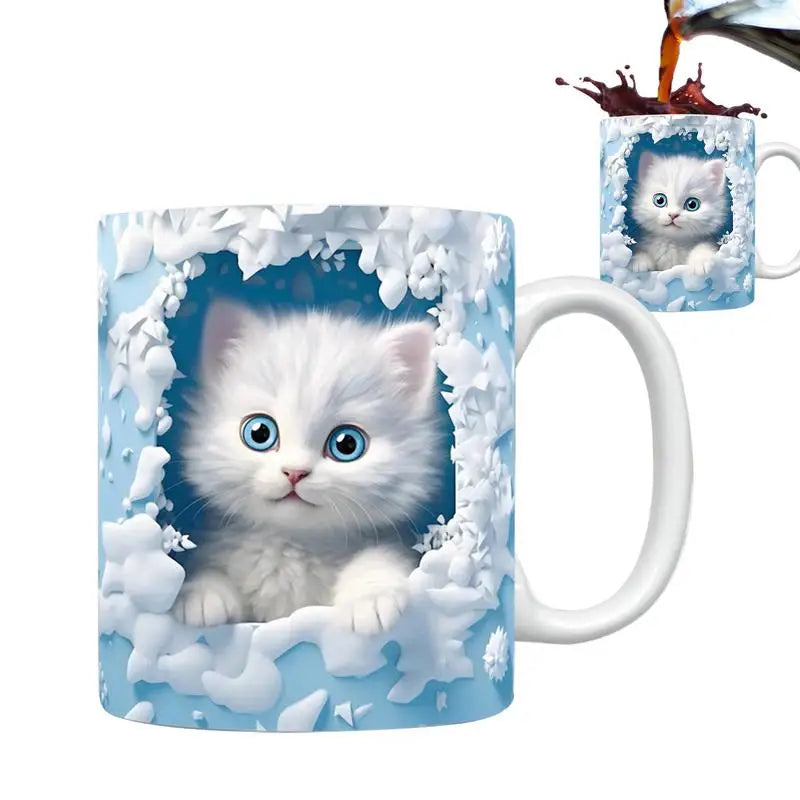 Cat Coffee Mug Ceramic 3D Visual Cat Milk Cup Creative Coffee Cups For Mulled Drinks Unique Cat Lovers Gifts Cups For Tea
