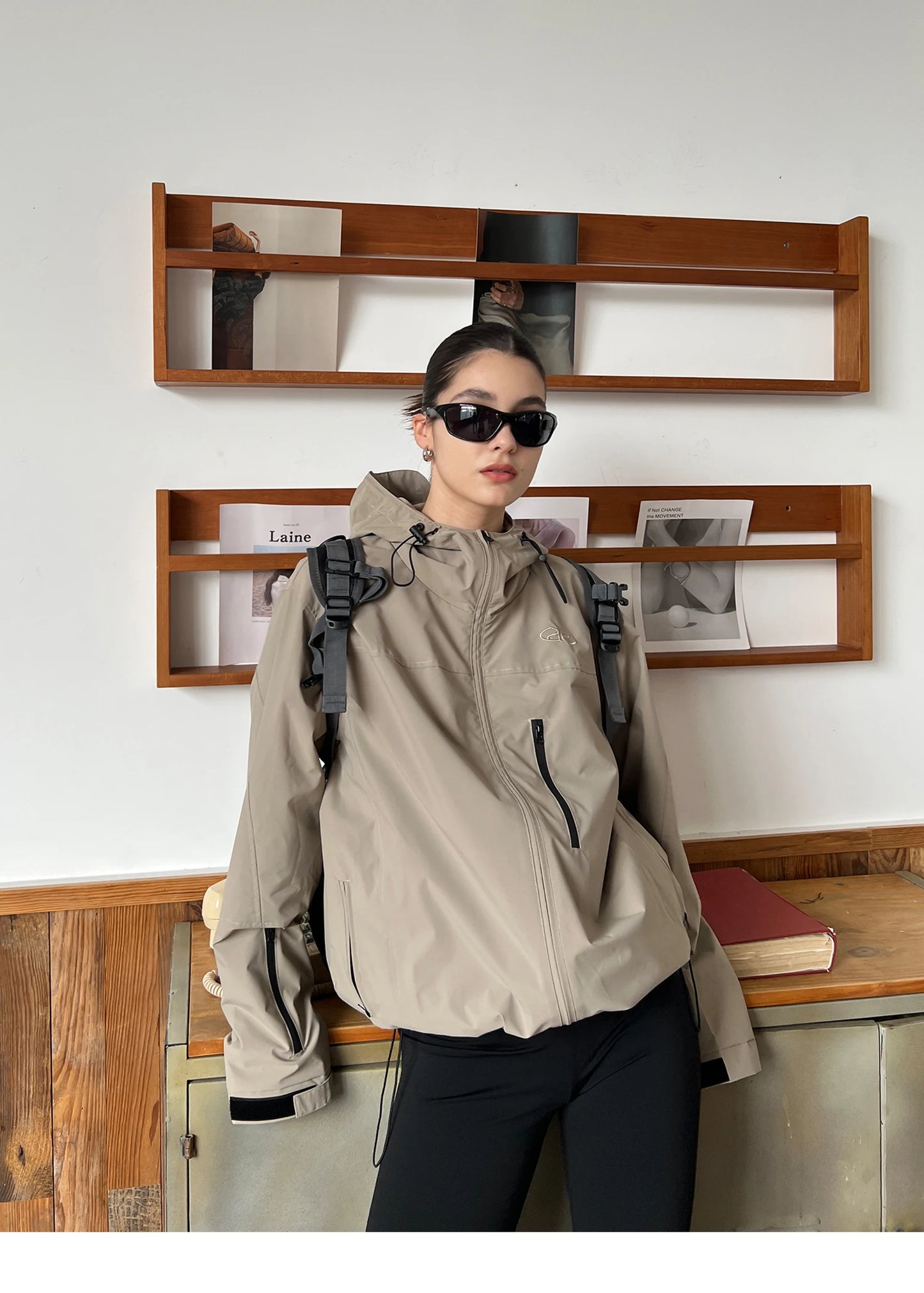 Autumn Outdoor Jacket Women Vintage Hooded Windbreaker Ladies Casual Loose Zipper Jackets Female Neutral Style Sporty Coat