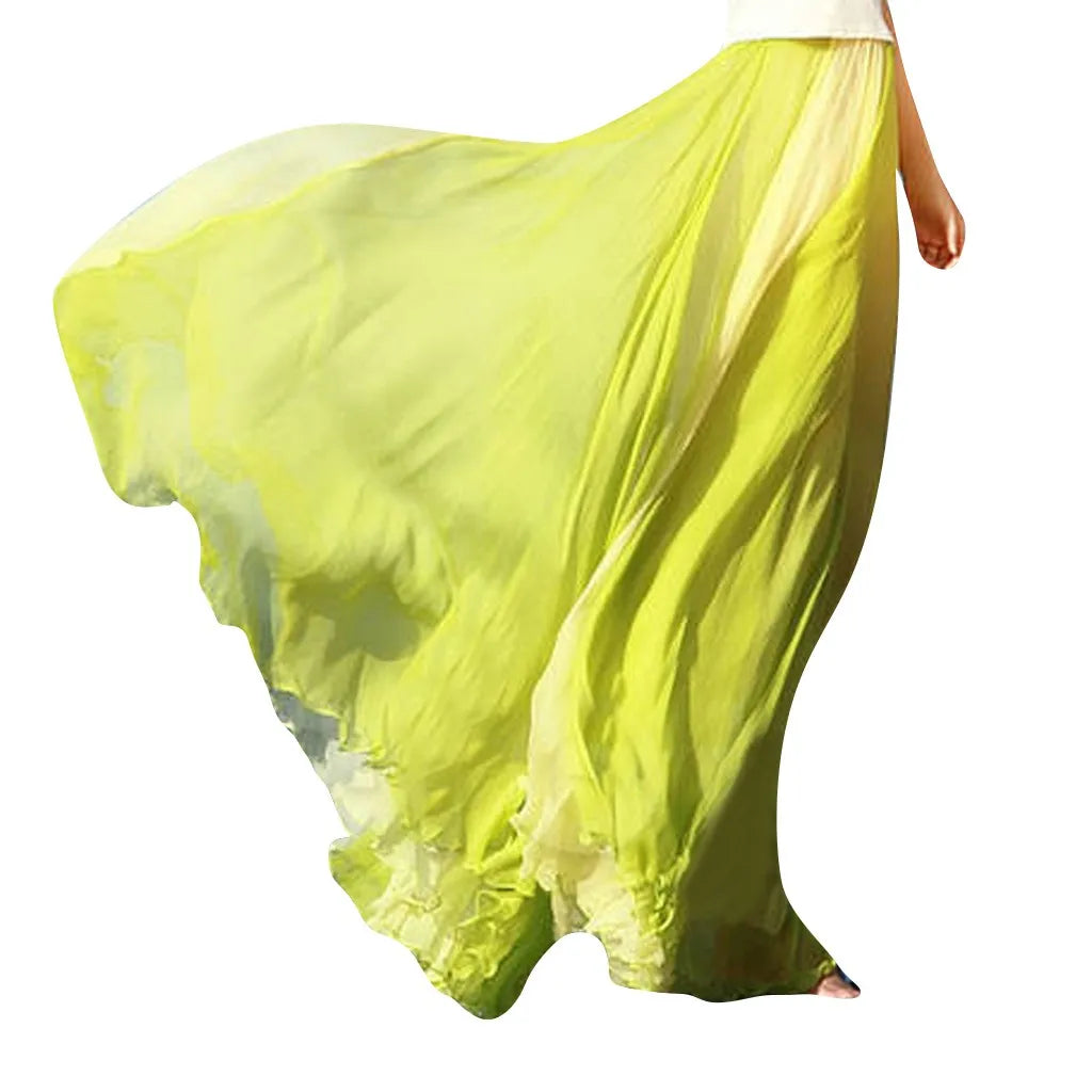 Summer Bohemian Skirt For Women Fashion Chiffon Color Matching A Bottomed Skirt Streetwear Falda Seaside Large Swing Skirts