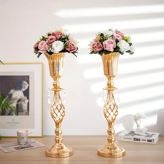 Gold Vase with Chandelier Crystal, 23.2 Inch Tall Vase Table Decorations, Wedding, Birthday Party, Halloween, Christmas Decora