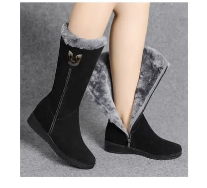 Warm Chelsea High Fur Boots Women 2025 Winter Shoes for Women Chunky Mid-calf Plush Snow Flat Boots ZIP Fashion Botas De Mujer