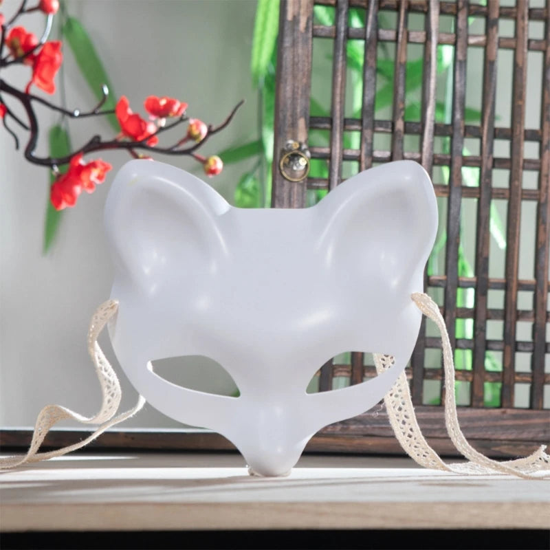 EtherealBe masquerade half face mask in white with fox design for themed parties and events