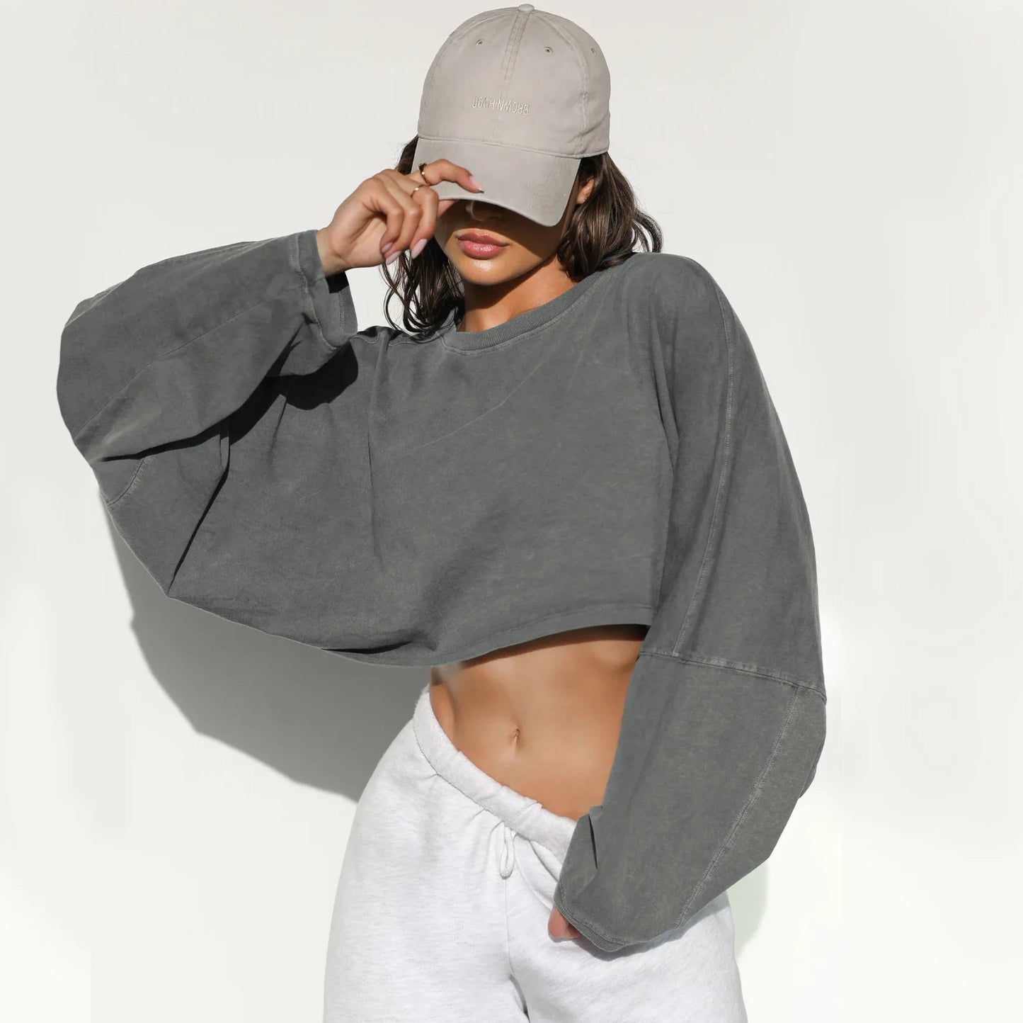 Autumn Winter Women's No Hat Hoodies Fashion O-neck Loose Long Sleeve Pullove Casual Workout Jogger Female Sexy Crop Sweatshirt
