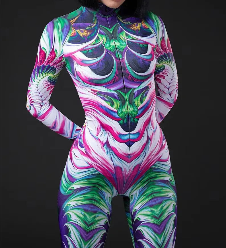 Cosplay Costume Female Woman Sexy Suit Color Element Blue Muscle Halloween Bodysuit Adults High-waisted Sports Jumpsuit
