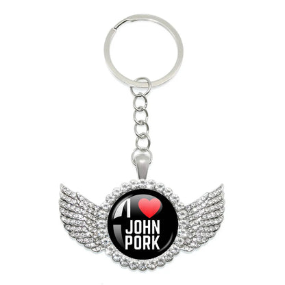 New John Pork Is Calling Answer Call Phone Humor Funny Pig Lover Graphic Meme Glass Dome Pendant Cabochon Keychain Jewelry Gifts