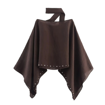Women's Loose Cropped Cloak Jackets for Women 2025 Summer Rivet Scarf New In Cape Coats And Jackets Holiday Casual Poncho