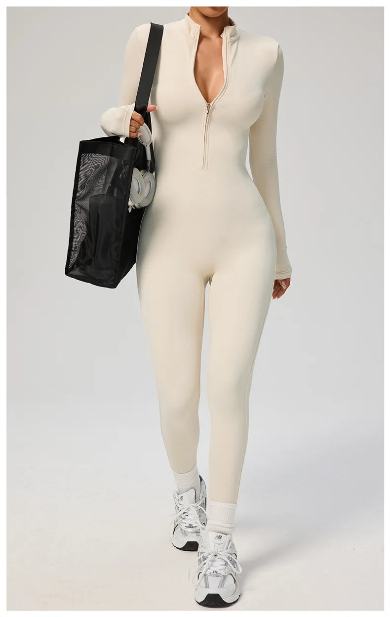 TRY TO BN Sports Yoga Jumpsuit Long Sleeves Zipper Sportswear Fitness Pants Workout Bodysuit One Piece Tights Women Gym Clothing