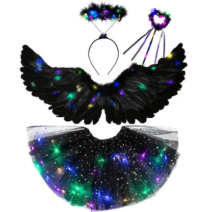 EtherealBe light up angel costume for girls featuring sparkling wings and a tutu skirt