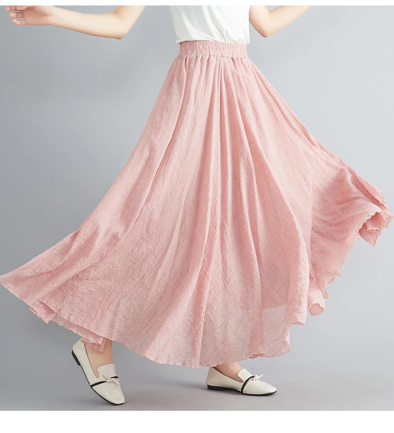 Fashion Solid Cotton Linen Women Skirts Maxi Elegant Harajuku Saia Casual Loose Long Skirt Ladies Clothes Faldas Ropa Mujer