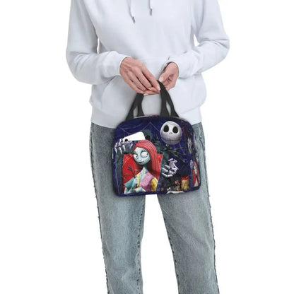 EtherealBe Nightmare Before Christmas Halloween lunch bag featuring Jack and Sally designs for spooky fans
