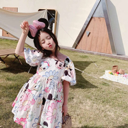 Fashion Girls Mickey Minnie Mouse Dresses Kids Cute Daisy Cartoon Backless Princess Dresses for 1-7 Years Girls Birthday Clothes