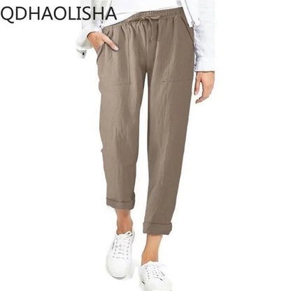 Women's Pants New In Korean Fashion Commuter High Waist Women Clothes Cotton Lace-up Pencil Wide Trousers Streetwear Black Pants