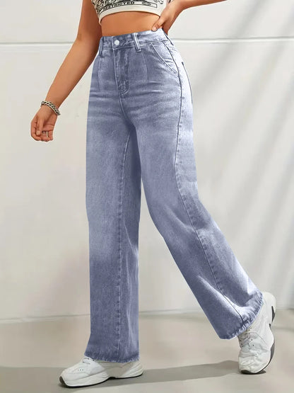 Women's trendy discount craft mid-waist wide leg jeans