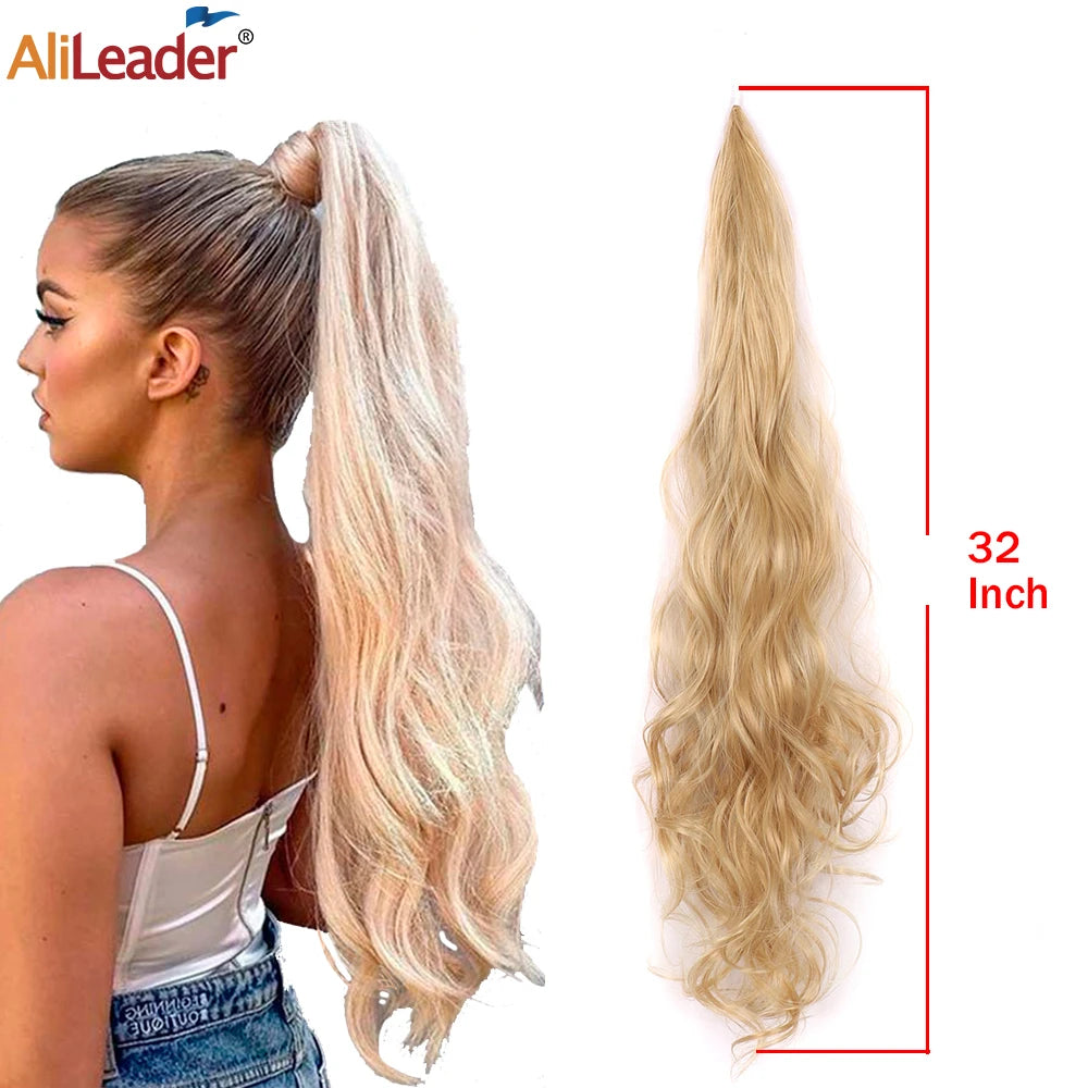 32" Flexible Wrap Around Ponytail Hair Extension Long Curly Synthetic Ponytail Wavy Pretty Hair Ponytails Hairpieces For Women