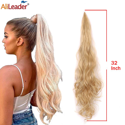 32" Flexible Wrap Around Ponytail Hair Extension Long Curly Synthetic Ponytail Wavy Pretty Hair Ponytails Hairpieces For Women