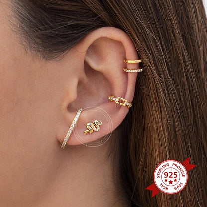 925 Sterling Silver Needle Pave Crystal Snake Type Stud Earrings for Women Simple Cute Animal Earrings Fashion Delicate Jewelry
