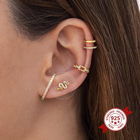 925 Sterling Silver Needle Pave Crystal Snake Type Stud Earrings for Women Simple Cute Animal Earrings Fashion Delicate Jewelry