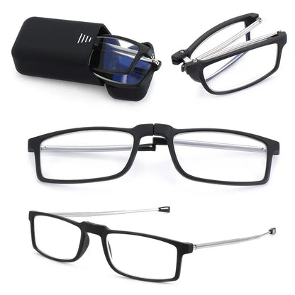 Portable Folding Anti Blue Light Reading Glasses With Case Men Women Metal Small Frame Presbyopia Eyeglasses Hyperopia Eyewear