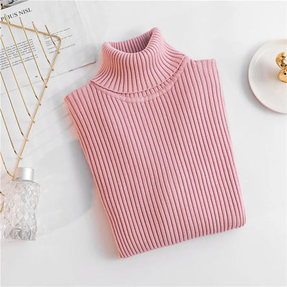 Autumn Winter Women Knit Solid Turtleneck Pull Sweater Casual Rib Jumper Tops Female Home Pullover Y2K Clothing 2025
