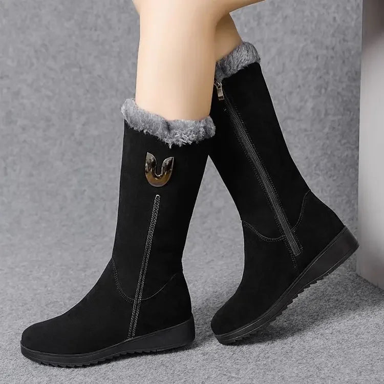 Warm Chelsea High Fur Boots Women 2025 Winter Shoes for Women Chunky Mid-calf Plush Snow Flat Boots ZIP Fashion Botas De Mujer