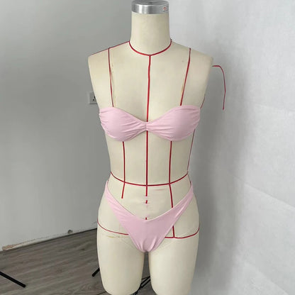 BEACHCICI Women's Bikini One Piece Summer Sexy Trending Solid Bandeau Slim Strapless Backless Holiday Beach Swimsuit Swimwear