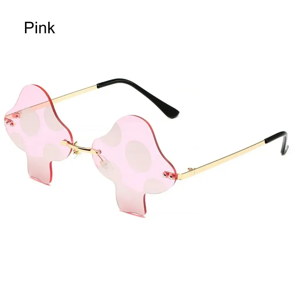 Mushroom Shape Sunglasses Irregular Rimless Sun Glasses Trendy Fun Sunglasses for Women Men Halloween Party Cosplay Eyewear