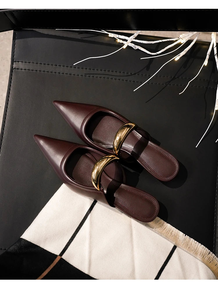 Pointed Toe Women's Slippers 2024 Summer Fashion Shallow Mouth Women's Mules Comfortable Wear Outside Ladies One Word Drag