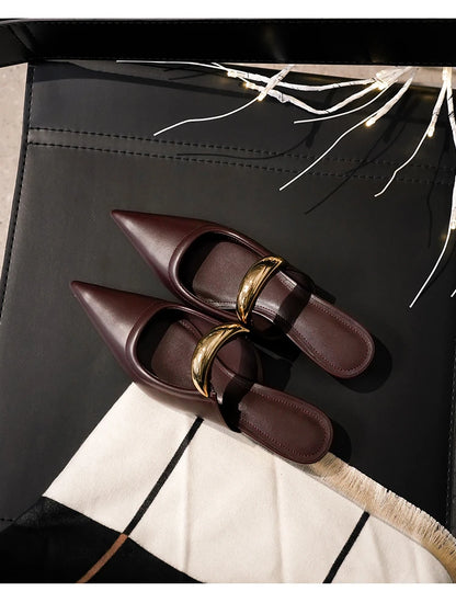 Pointed Toe Women's Slippers 2024 Summer Fashion Shallow Mouth Women's Mules Comfortable Wear Outside Ladies One Word Drag