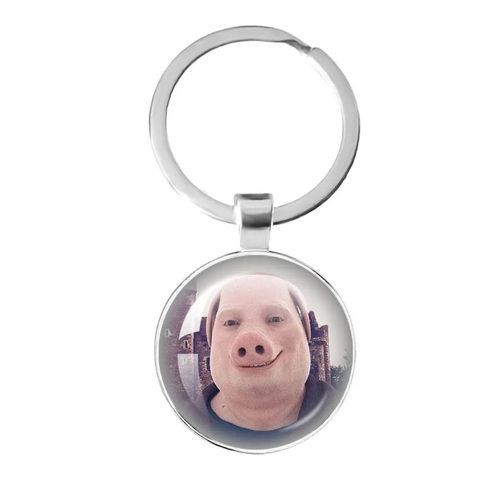 New John Pork Is Calling Answer Call Phone Humor Funny Pig Lover Graphic Meme Glass Dome Pendant Cabochon Keychain Jewelry Gifts