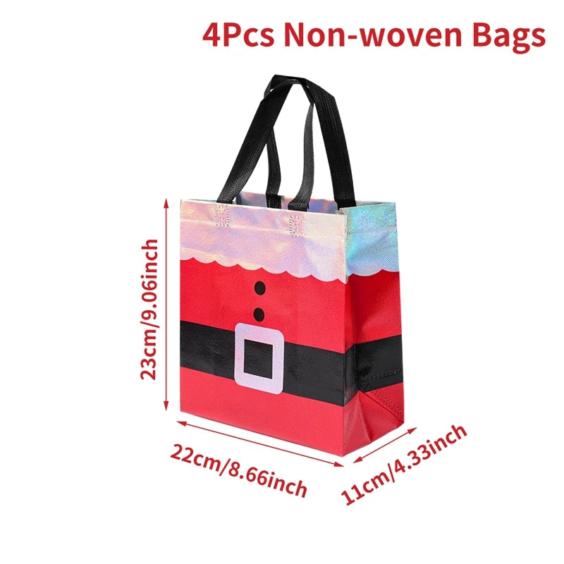 4pcs Christmas Gift Bags Christmas Party Decoration Kids Favors 2025 Xmas Santa Claus Hand Bags Navidad Natal New Year Gift 2026