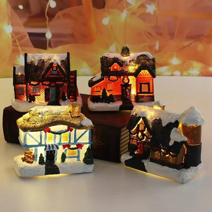 Christmas Resin House Light Christmas Glow Ornaments New Year Bedroom Decoration Kids Xmas Gift Micro Landscape Night Lights