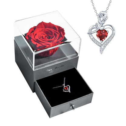 New Fashion Pendant Necklace In Rose Flower Jewelry Gift Box Preserved Rose Necklace Set Wedding Christmas Gift for Girlfriend