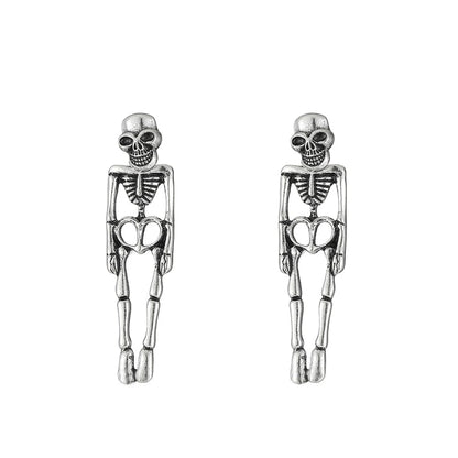 EtherealBe Halloween skeleton earrings for women in silver with detailed design