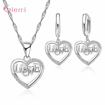 Hot Sale 925 Sterling Silver New Arrival Delicate Various Styles Peach Heart Shape Necklace Earrings Jewelry Sets For Women