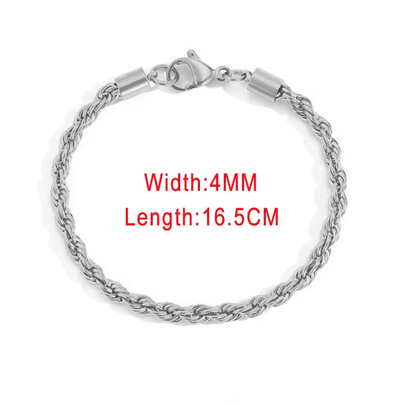 Stainless Steel Rope Chain Bracelets on Hand 3/4MM Gold Color Chic Women's Bracelet Minimalist Fashion Hip Hop Jewelry Gift C048
