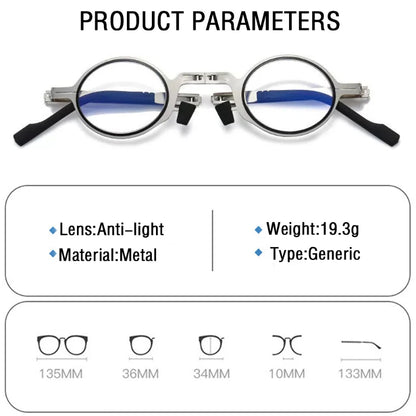 Metal Portable Folding Reading Glasses Vintage Round Square Foldable Presbyopia Eyeglasses Anti-blue Light Eyewear with Cases