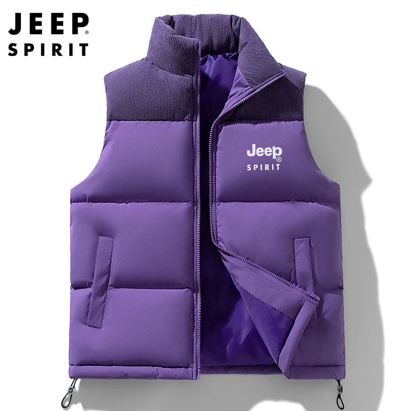 Jeep Spirit Men's Vest Autumn and Winter Stand Collar Sleeveless Warm Windproof Vest Fashion Sports Casual Vest Jack
