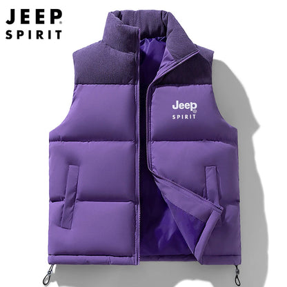 Jeep Spirit Men's Vest Autumn and Winter Stand Collar Sleeveless Warm Windproof Vest Fashion Sports Casual Vest Jack