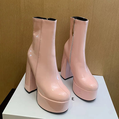 Autumn Winter 2025 New Super High Heels Zipper White Ankle Boots for Women Round Head Casual Party Versatile Platform Shoes 43