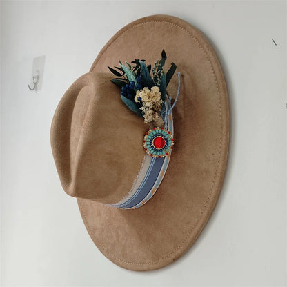 Embroidered three-dimensional flower fedora hat Women's jazz top hat Spring and autumn panama church fashion elegant wedding Hat