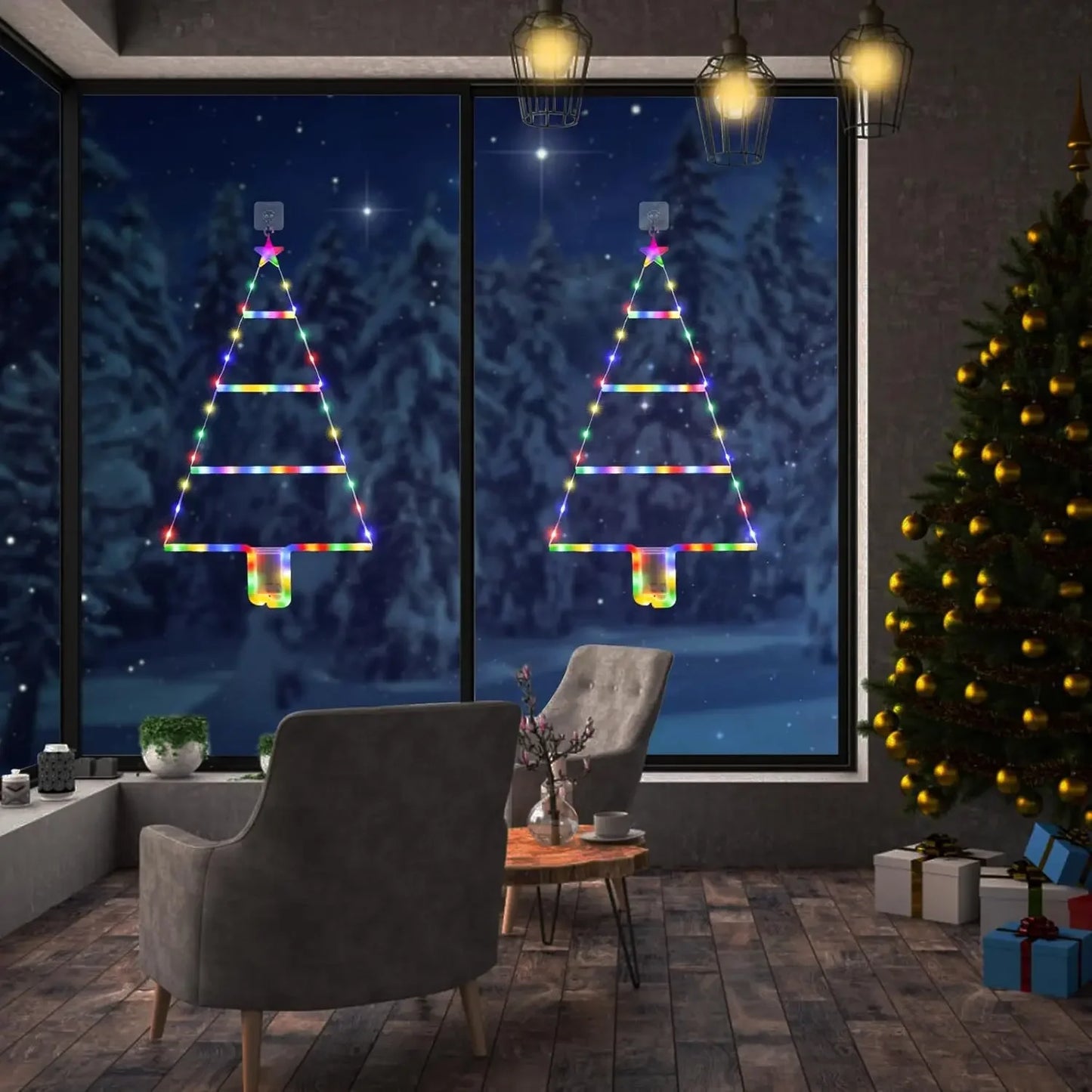 New Christmas Tree Lights Holiday Decorations Atmosphere Lamp Waterproof Leather Thread Colorful Light String Triangle Ladder