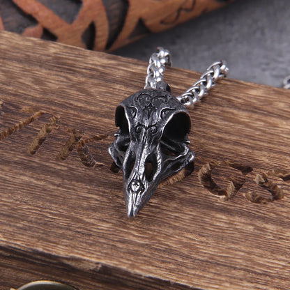 Retro Nordic Odin Crow Skull Pendant for Men Women Gothic 316L Stainless Steel Raven Skull Necklace Fashion Jewelry with box