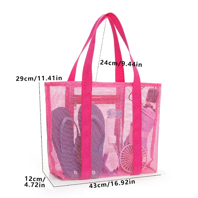 Pink Fashion Large Capacity Mesh Women'S Beach Bag Shoulder Bag  Handbag